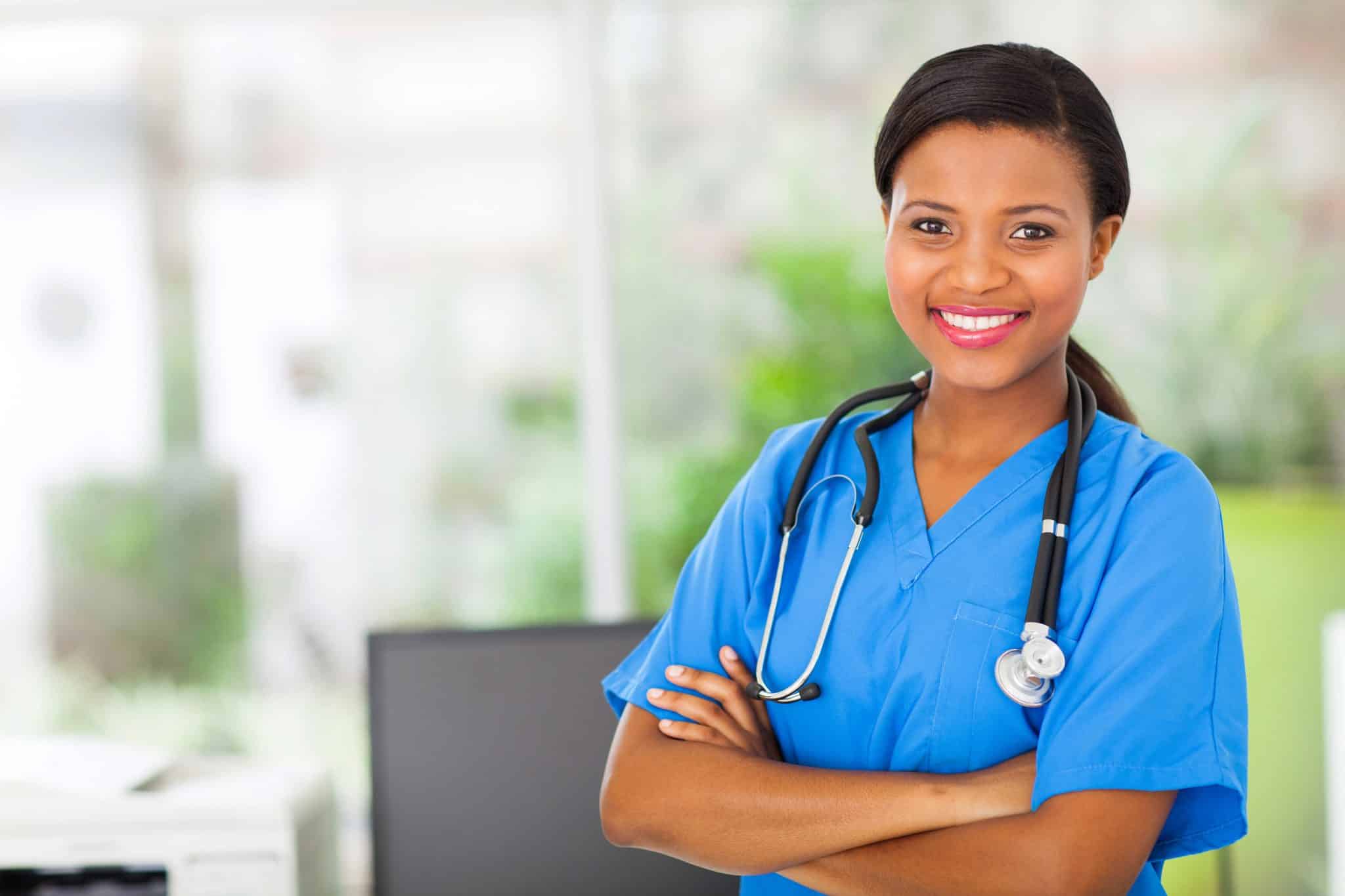 Beautiful,African,American,Female,Pediatric,Nurse,In,Modern,Office